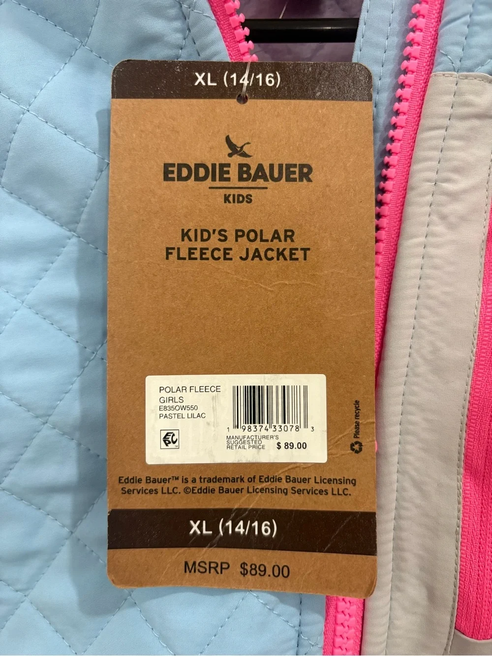 Pastel Quilted & Fleece Jacket with Bright Pink Trim